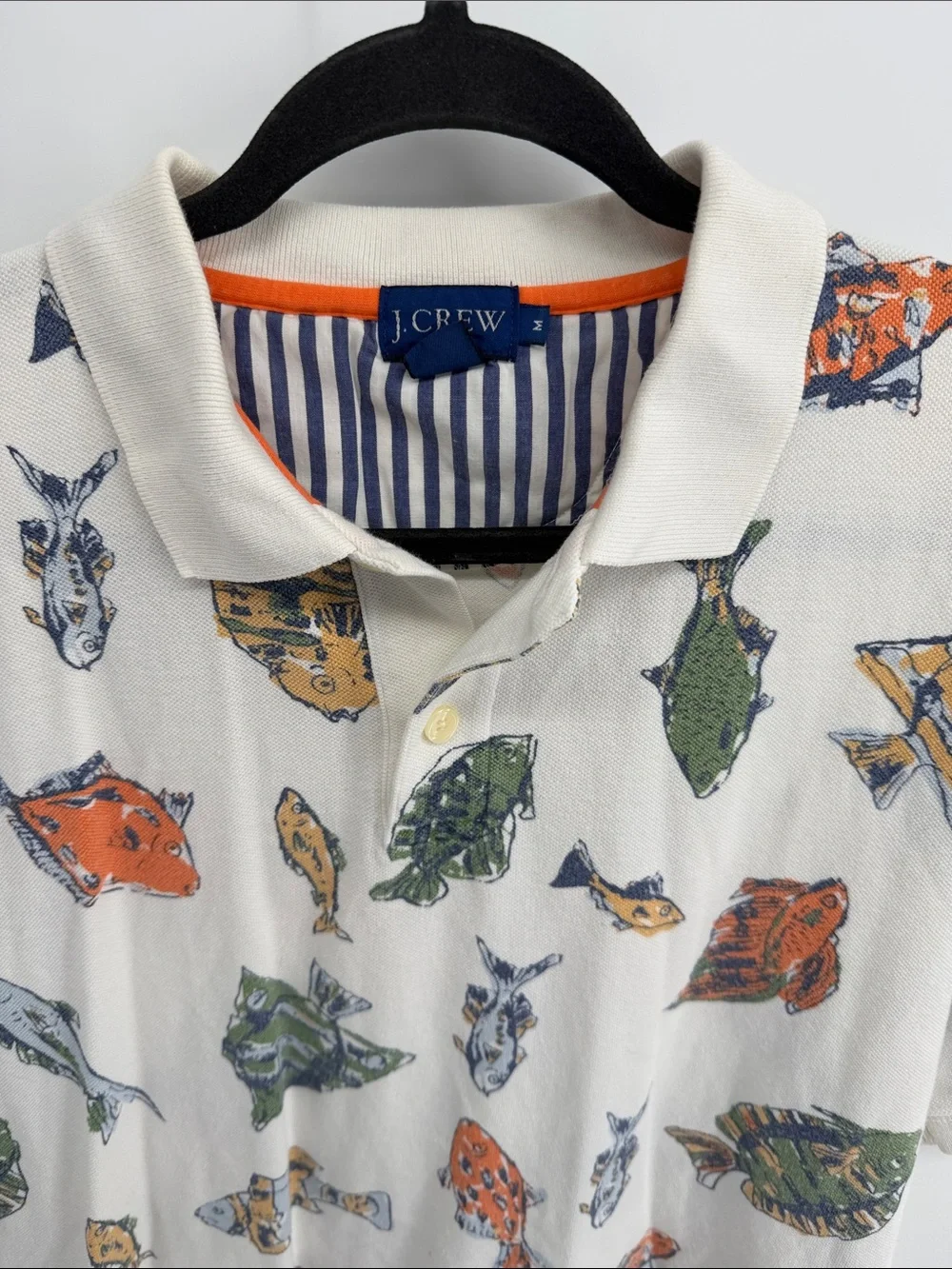 Vintage J. Crew 100% cotton fish print short sleeve polo shirt sz M